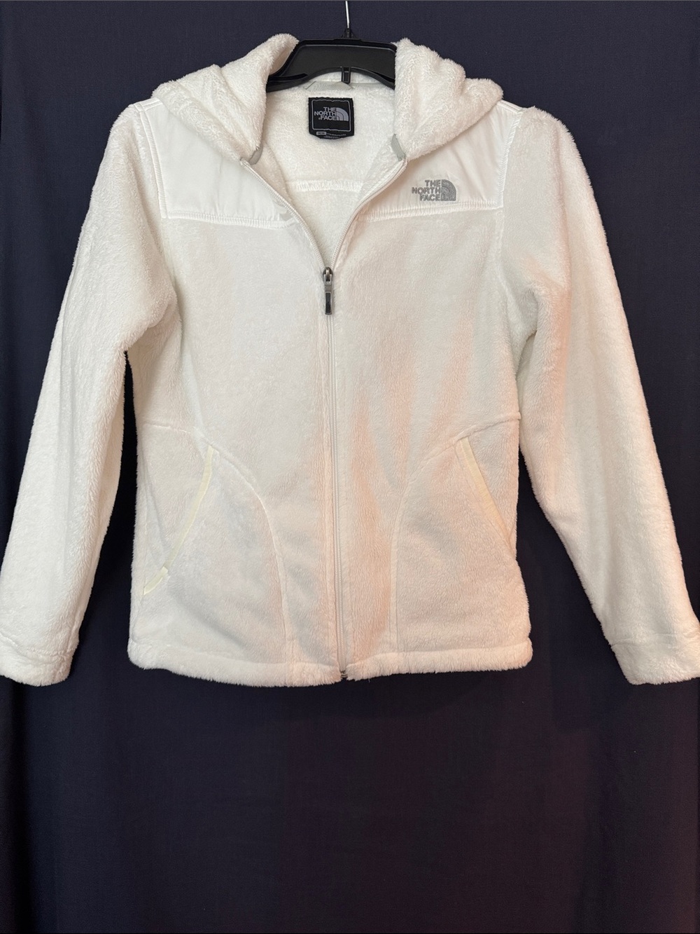 North Face White Plush Hooded Fleece Jacket with Pockets - Woman’s Size M